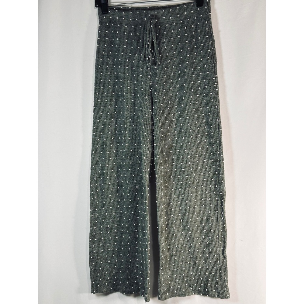Blu Pepper Womens Green Polka Dot Knit Wide Leg Lounge Pants Size M Drawstring